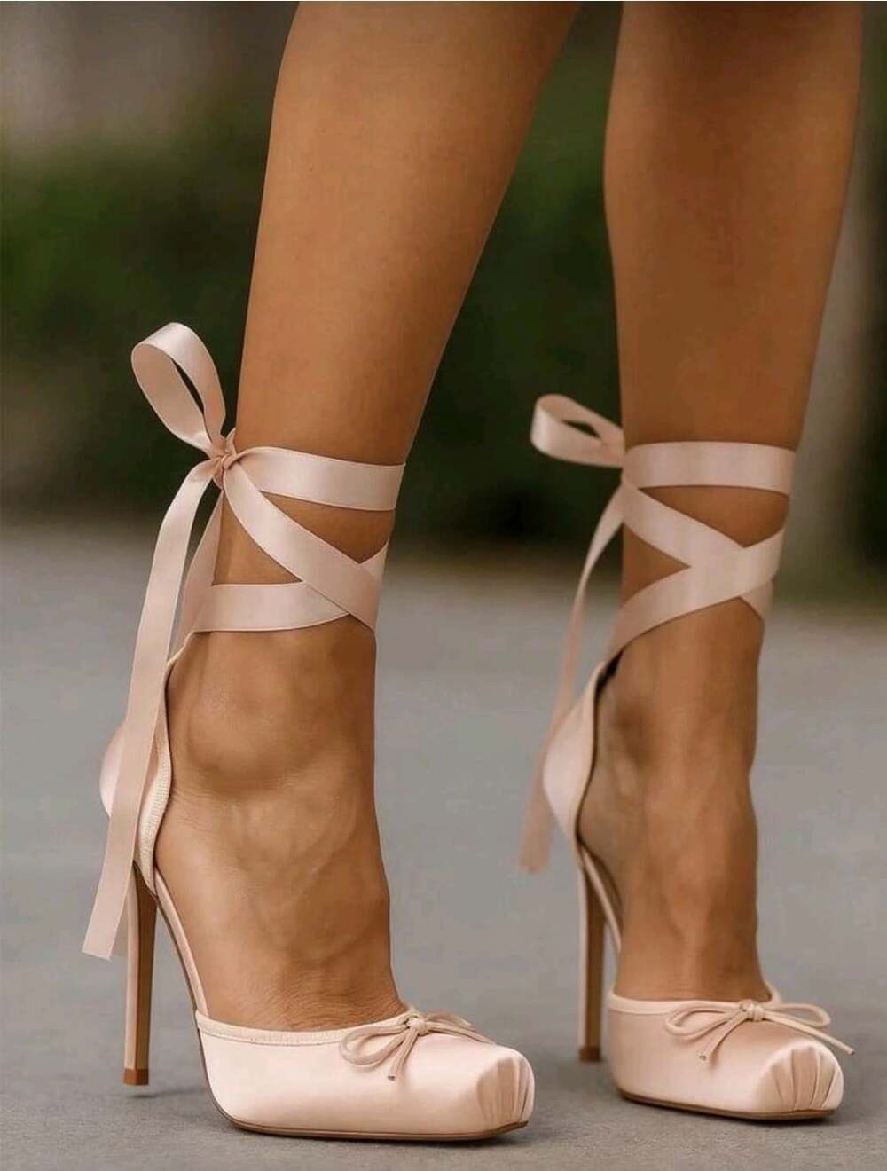 JilTrdWei Women's Pink Satin Ballet Heels, Lace-Up Square Toe Stiletto PumpsSz7